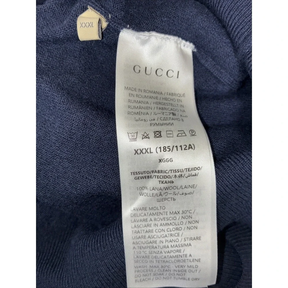 Gucci Sweater Vest Men's 3XL Navy Wool Knit V-Neck Uniform Pullover Slim Fit NEW